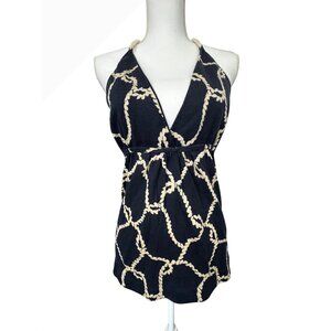 J.Crew Womens Navy & Beige Rope Print Halter Top With Deep V-Neckline - NWOT